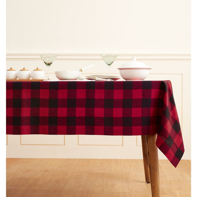 Solino Home 100% Pure Linen Tablecloth | Buffalo Check Dining Table Cloth