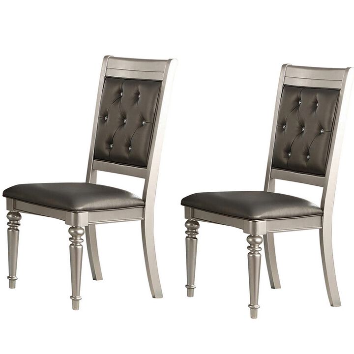 Rubber Wood Dining Chair With Diamond Tufted Back, Set Of 2,Gray-Benzara