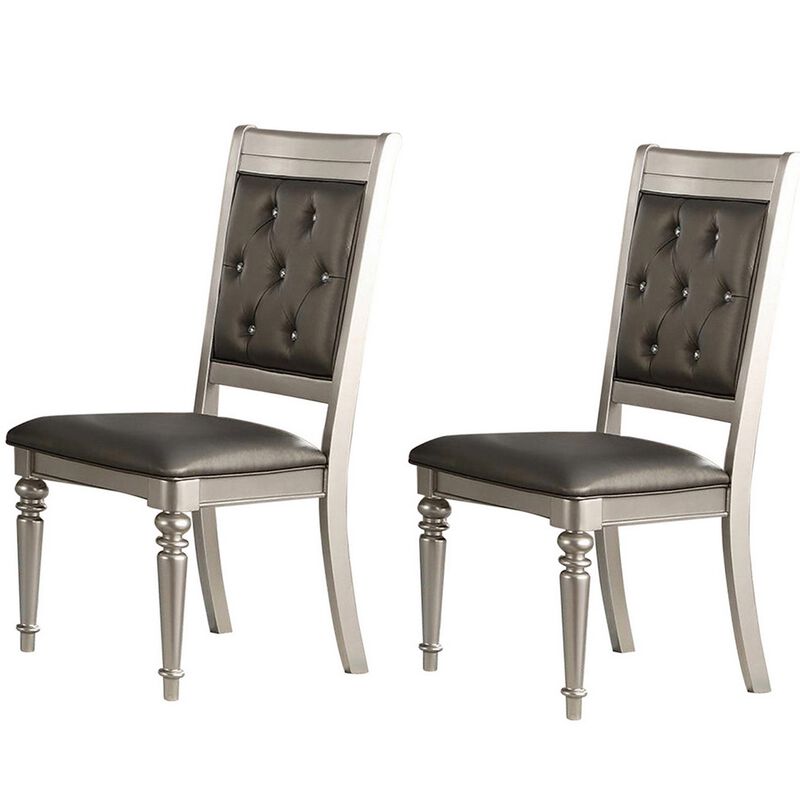 Rubber Wood Dining Chair With Diamond Tufted Back, Set Of 2,Gray-Benzara