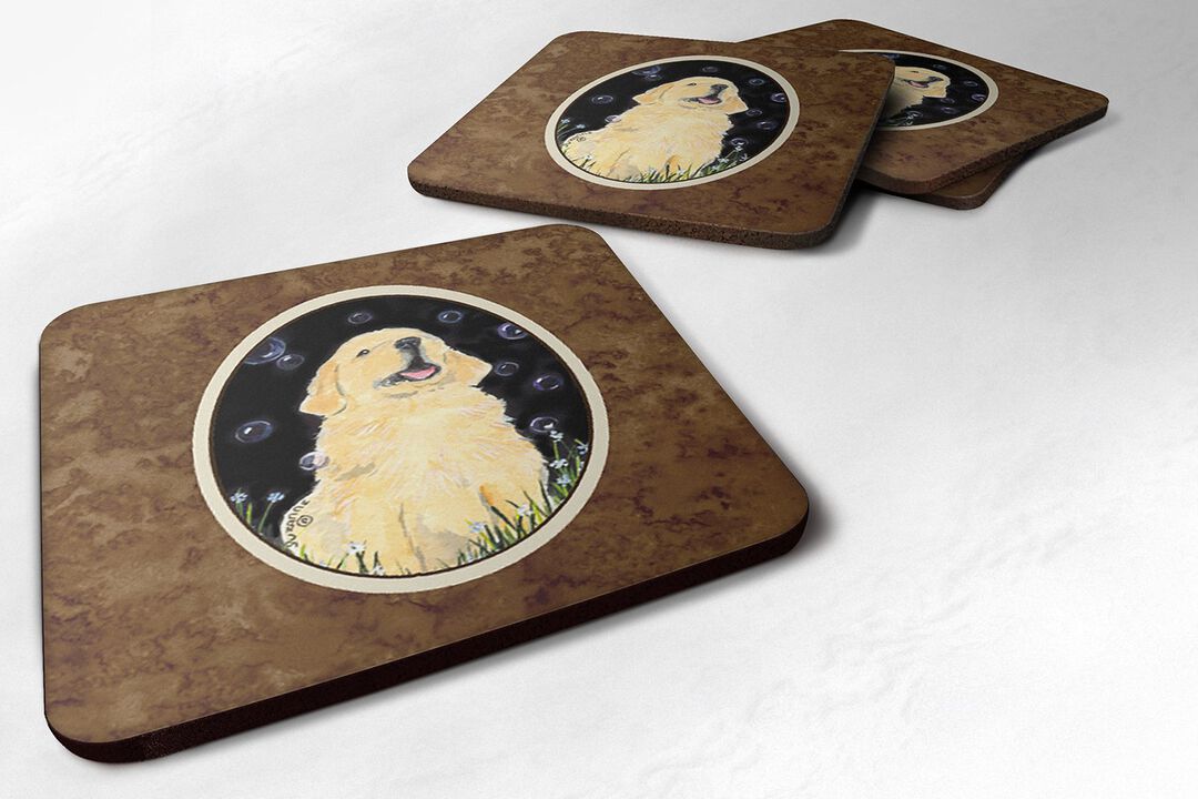 Caroline's Treasures SS8939FC Golden Retriever Foam Coasters (Set of 4), 3.5 H x 3.5 W, Multicolor