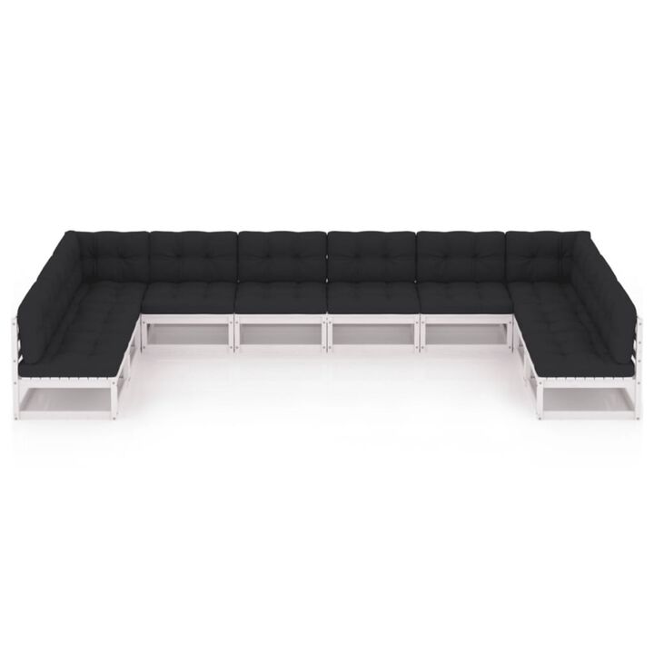 vidaXL 10 Piece Garden Lounge Set with Cushions White Solid Pinewood