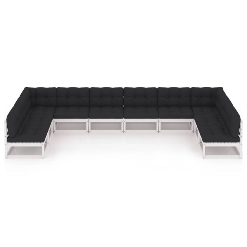 vidaXL 10 Piece Garden Lounge Set with Cushions White Solid Pinewood