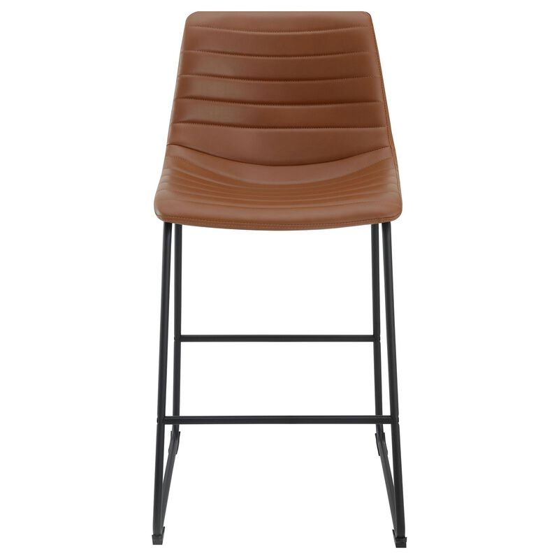 Zuno Counter Height Chair Set of 2, Brown Faux Leather, Black 26 Inch - Benzara