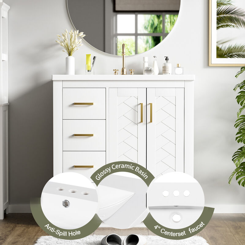 Merax Solid Wood Frame Freestanding Vanity for Bathroom