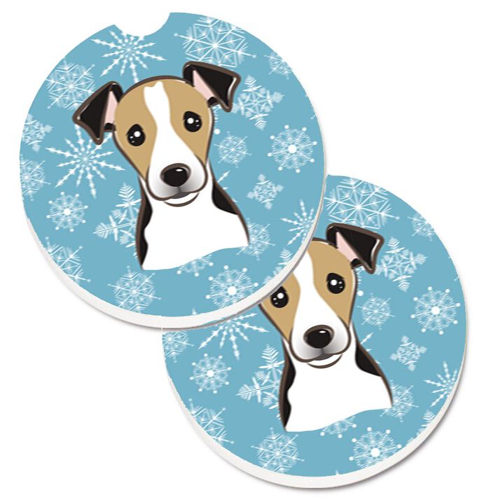 Caroline's Treasures Snowflake Jack Russell Terrier Set of 2 Cup Holder Car Coasters BB1695CARC, 2.56, Multicolor