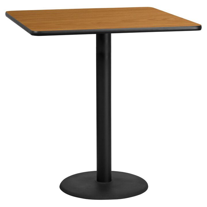 Flash Furniture 42'' Square Natural Laminate Table Top with 24'' Round Bar Height Table Base