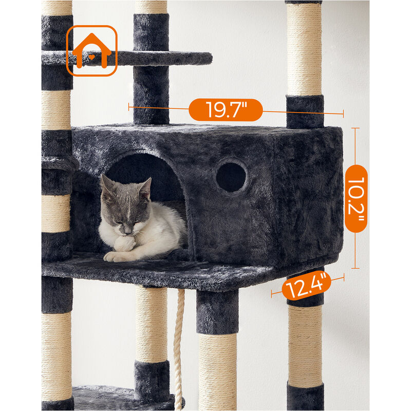 Large Cat Tree - 64.6-Inch Cat Tower with Hammock and Activity Center