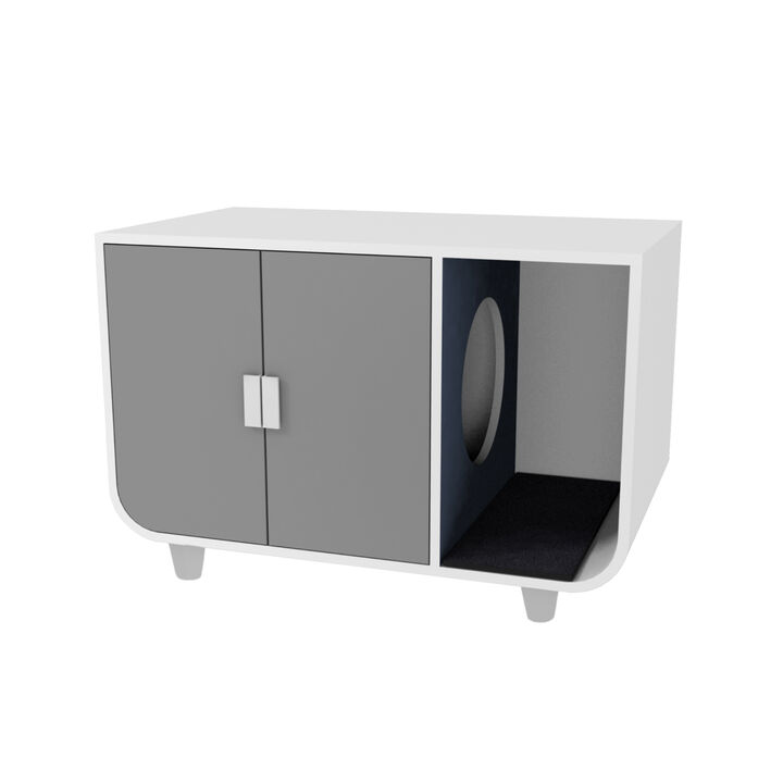 Teamson Pets Dyad Large Mid Century Wooden Cat Litter Box Cabinet and Side Table, White