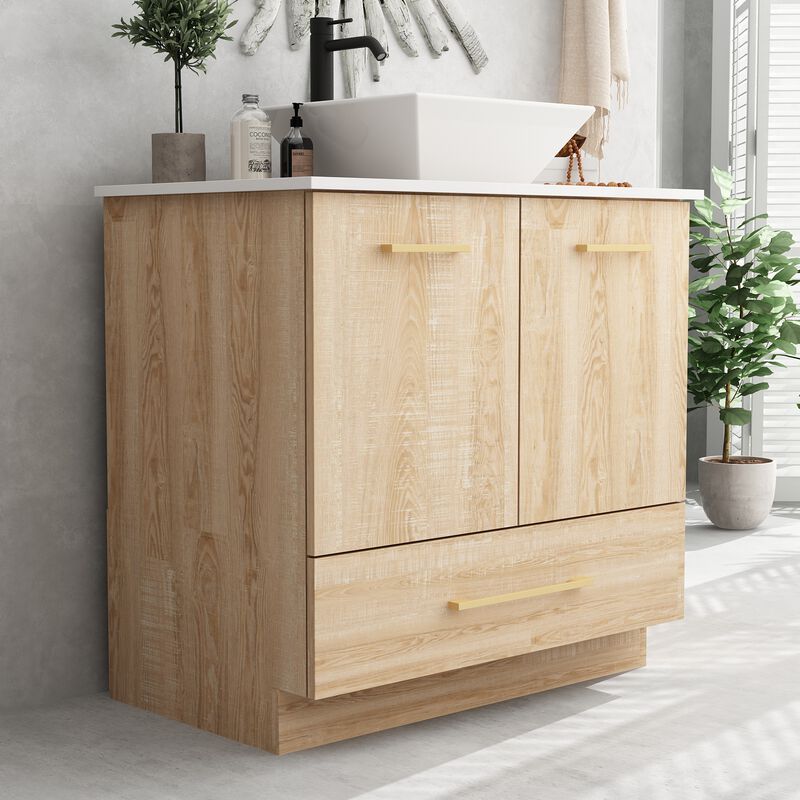 FUFU&GAGA Elegant Bathroom Vanity Cabinet with Storage - 29.1"W x 33.9"H, Brown