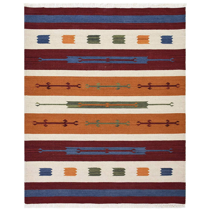 RUGSOTIC CARPETS HAND WOVEN FLAT WEAVE KILIM WOOL ECO-FRIENDLY AREA RUGS  - 6'x9', Rectangle Shape, Multicolor Color, Contemporary Modern Design, Low Pile Handmade Rugs for Living Room (D00112)