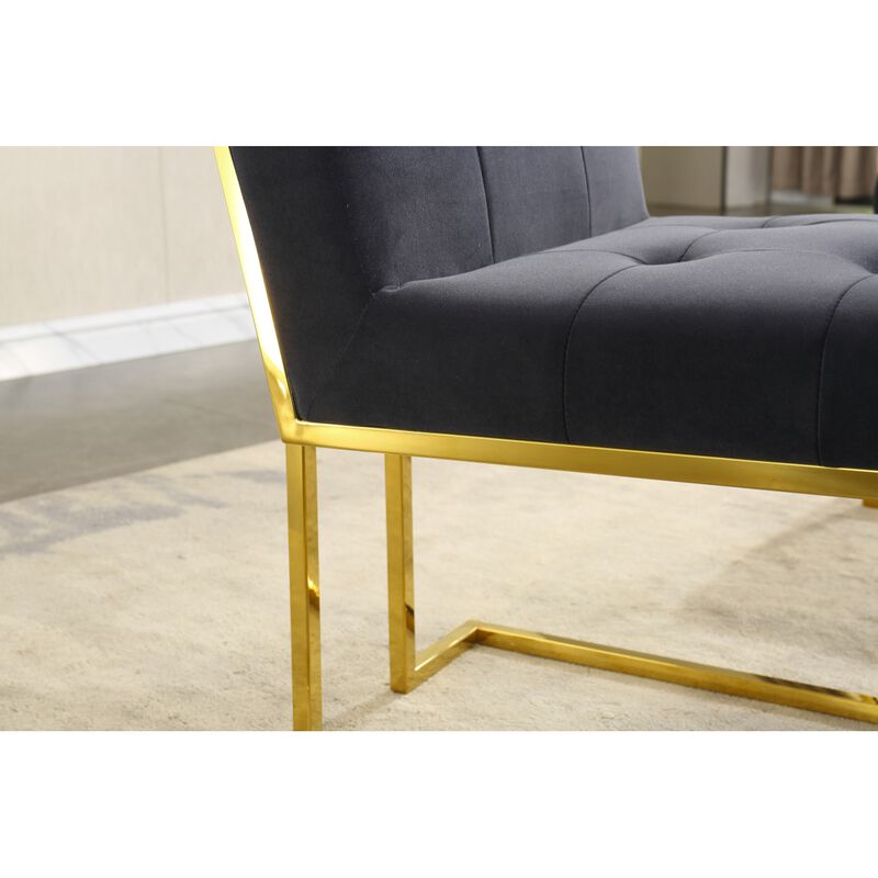 Modern Velvet Dining Chair Set Of 2, Tufted Design And Gold Finish Stainless Base