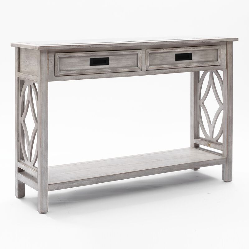 LuxenHome Gray Wood 2-Drawer 1-Shelf Console and Entry Table