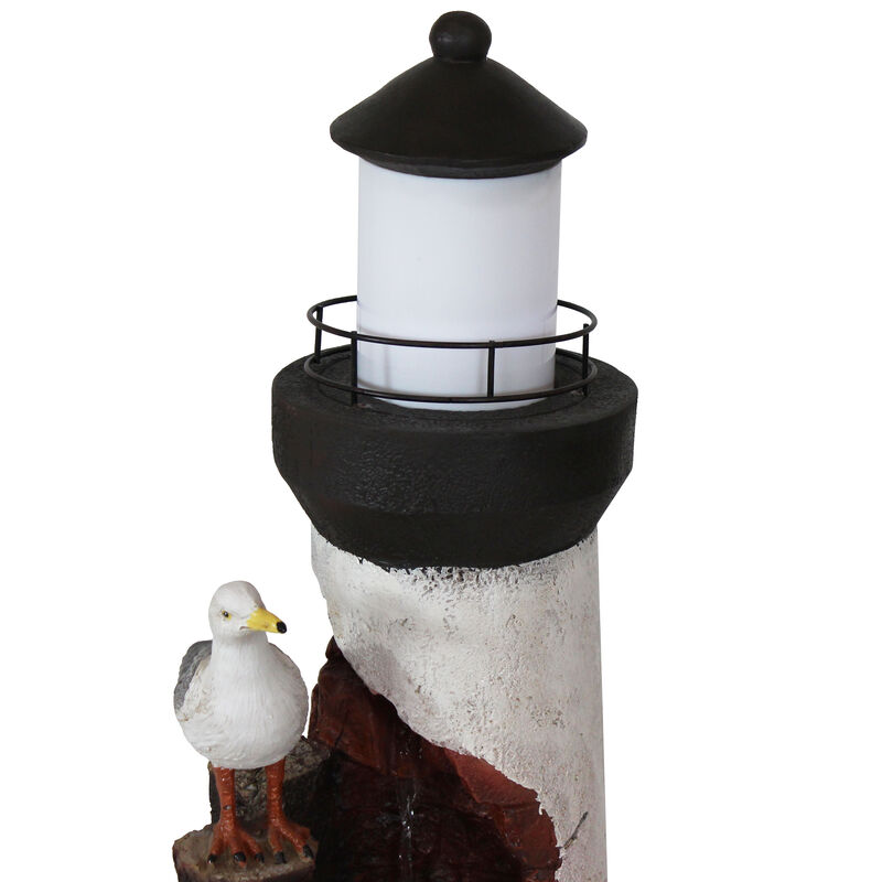 Sunnydaze Gull's Cove Lighthouse Water Fountain with LED Lights - 36 in