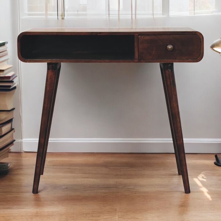 Artisan Furniture Solid Wood Curved California Walnut Writing Desk
