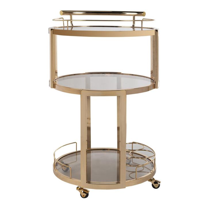 Safavieh Rio 3 Tier Round Bar Cart And Wine Rack, Gold/Tinted Glass