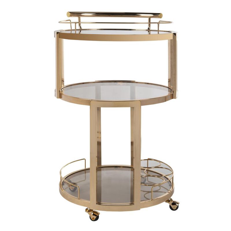 Safavieh Rio 3 Tier Round Bar Cart And Wine Rack, Gold/Tinted Glass