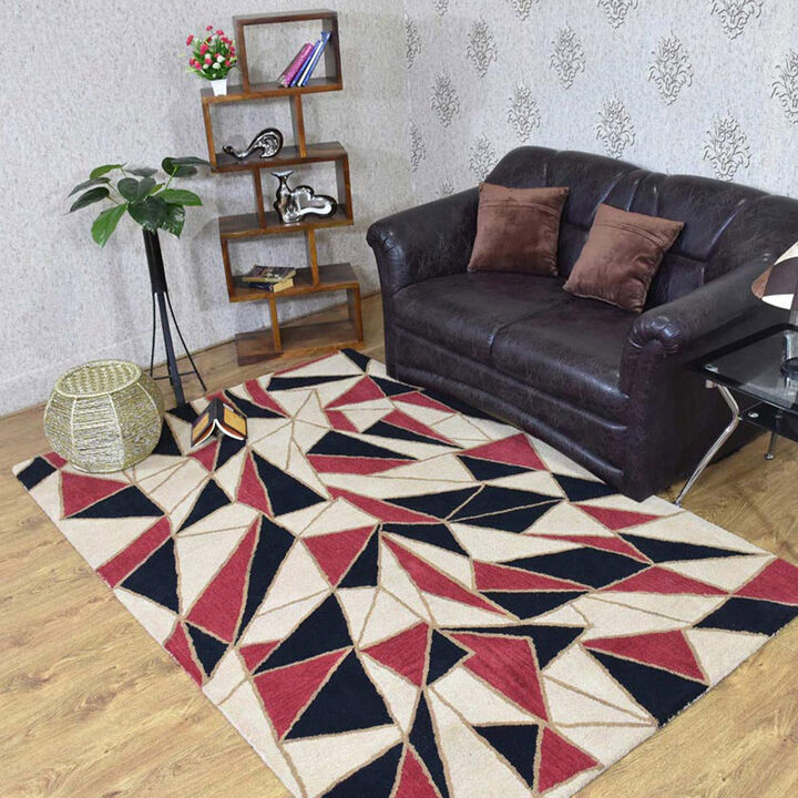 RUGSOTIC CARPETS HAND TUFTED WOOL ECO-FRIENDLY AREA RUGS  - 8'x10', Rectangle Shape, Multicolor, Contemporary Modern Design, High Pile Handmade Area Rugs for Living Room, Bed Room (K03075)