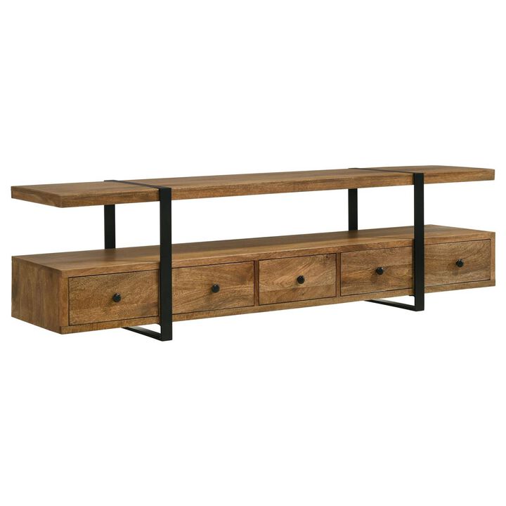 70 Inch TV Media Entertainment Console with 4 Drawers, Mango Wood, Brown - Benzara