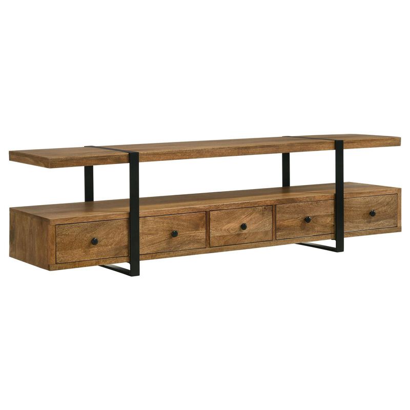 70 Inch TV Media Entertainment Console with 4 Drawers, Mango Wood, Brown - Benzara