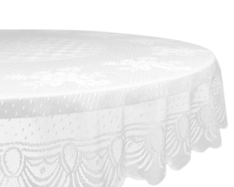 63" White Contemporary Floral Round Outdoor Table Cloth