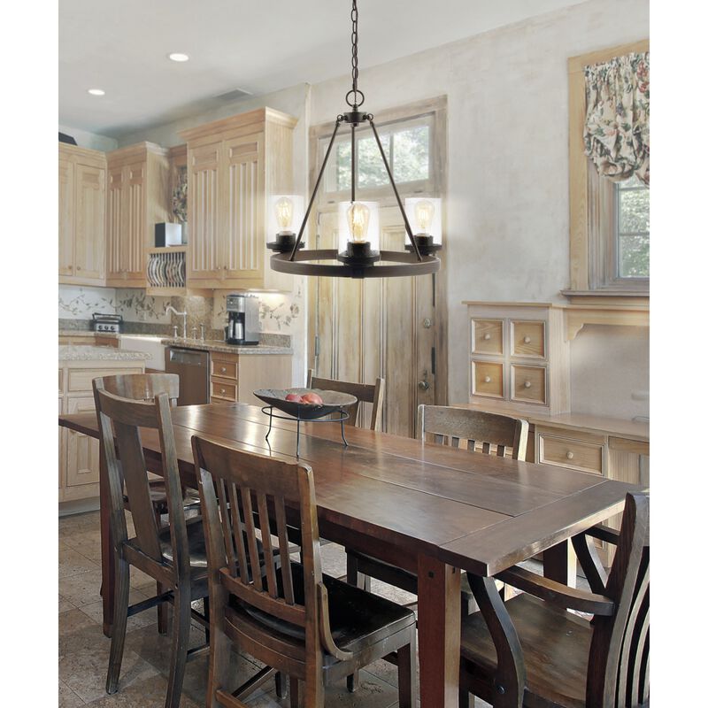 Coronet 3-Light Iron/Seeded Glass Rustic Farmhouse LED Chandelier
