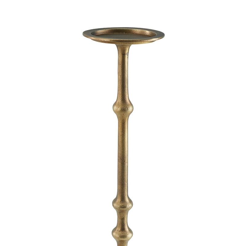 Lara Candle Holder Set of 2, Cast Aluminium, Antiqued Brass Toned Finish - Benzara