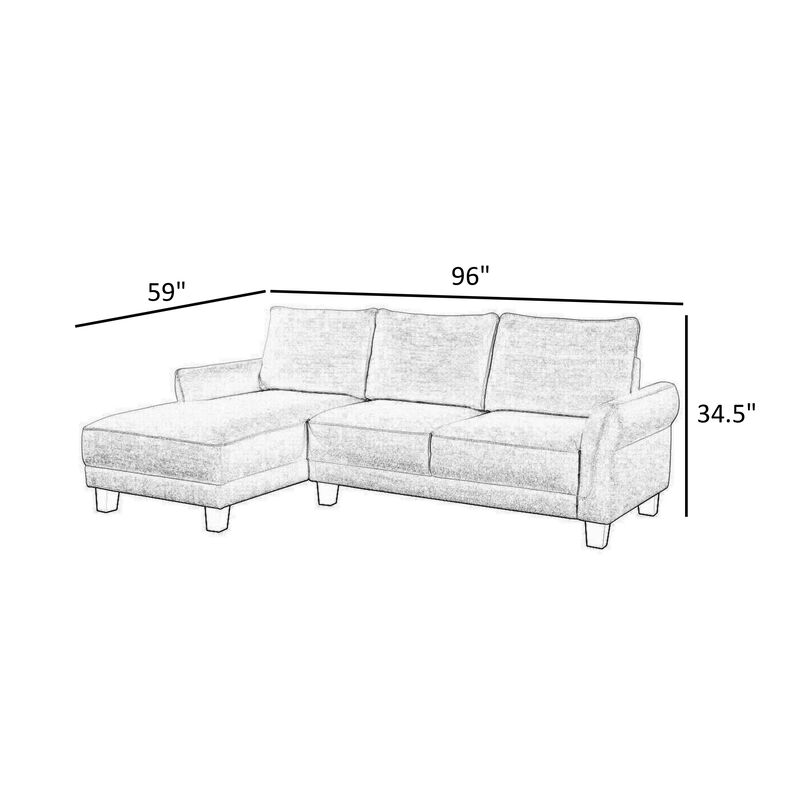 Ele 96 Inch Wide Sectional Sofa with Left Facing Chaise, Black Sherpa, Wood - Benzara