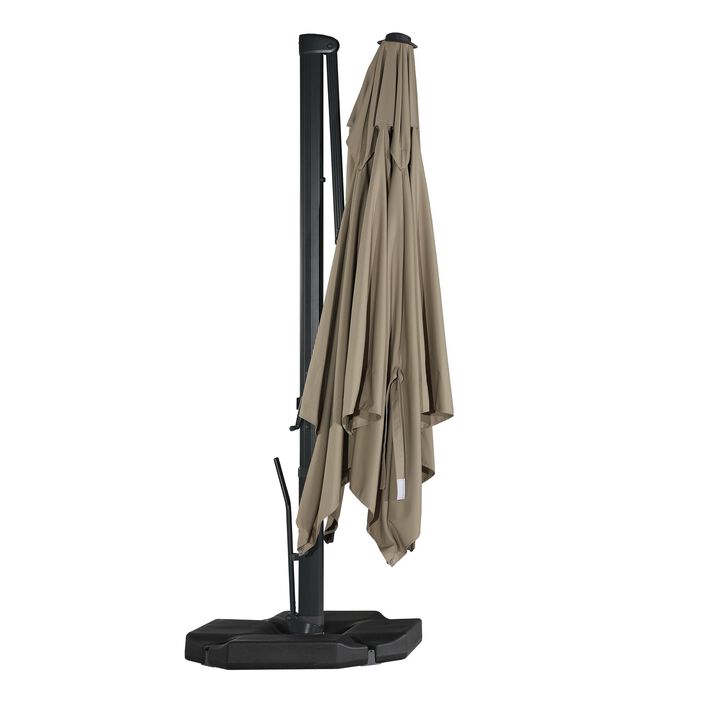 10x13 ft. 360° Rotation Cantilever Patio Umbrella with BaseandBT in Taupe