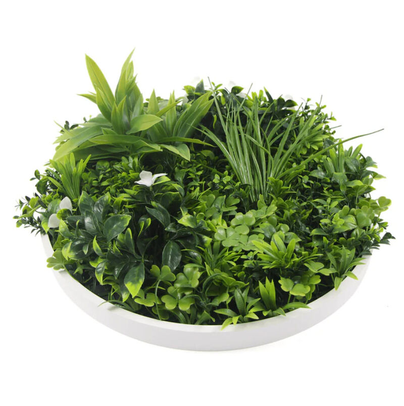 Luxury Artificial Green Wall Plant Wall Circle 20" White Frame UV Resistant