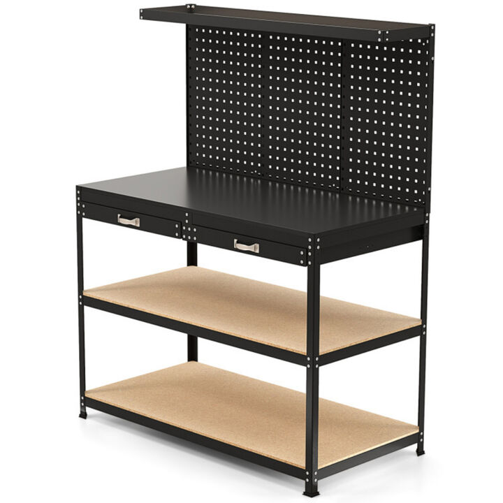 Workbench Work Table with 3 PCs Pegboard Drawer and Shelves