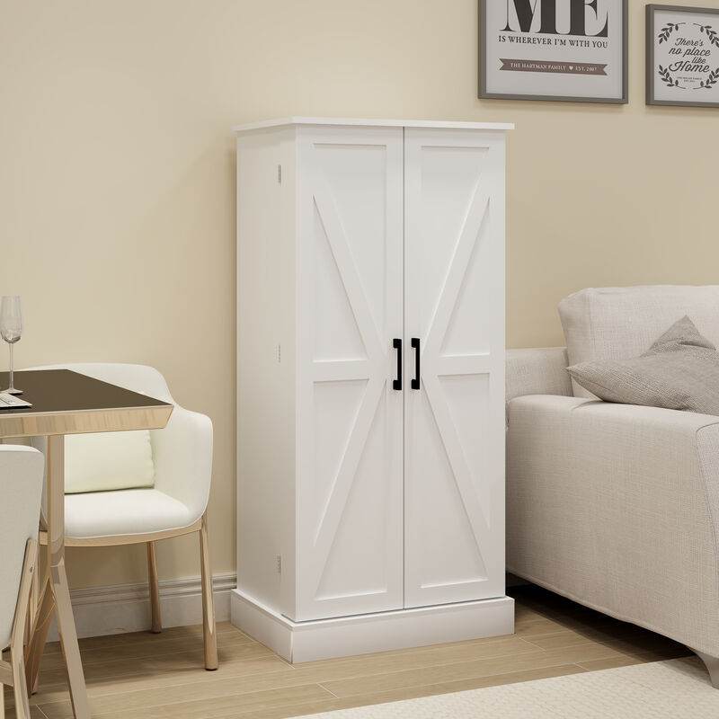 White Wood 23.62 in. Pantry Cabinet with 2 Doors and Adjustable Shelves