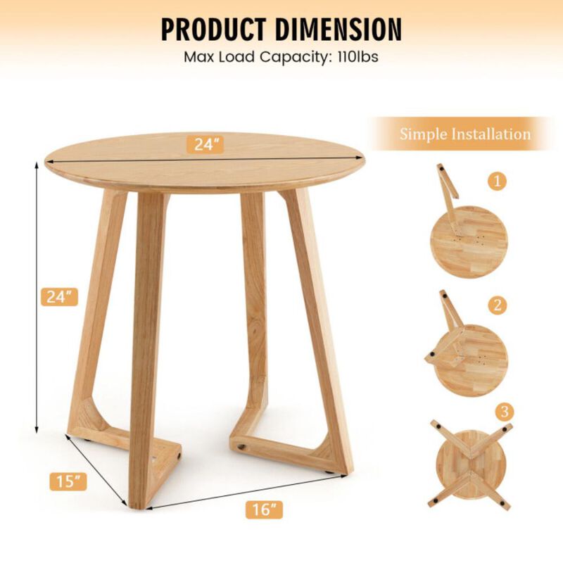 Hivvago 24 Inch Round End Table with Adjustable Foot Pads Natural