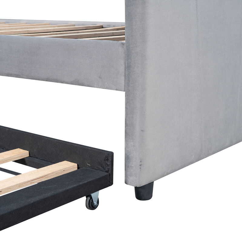 Merax Upholstered Daybed Sofa Bed Twin Size With Trundle Bed and Wood Slat
