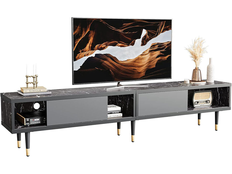 2 in 1 Long TV Cabinet for Living Room for 85 inch tv,Black Marble