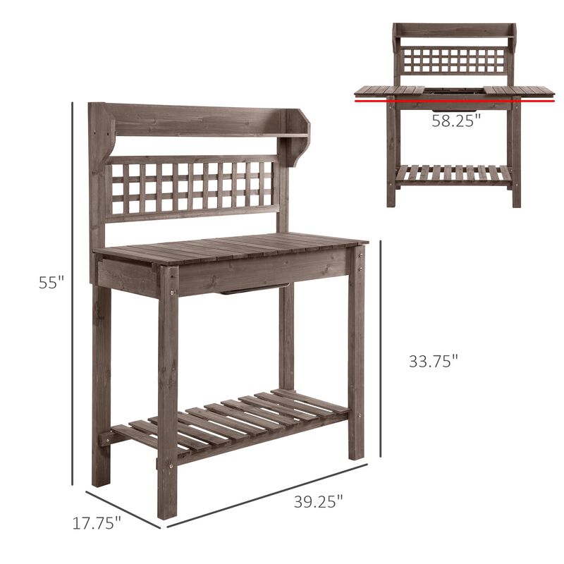 Wooden Garden Station: Potting Bench with Sliding Tabletop and Storage
