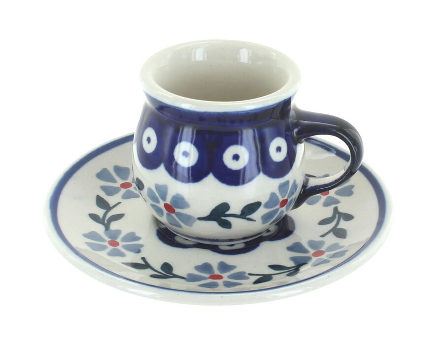 Blue Rose Polish Pottery Sage Floral Espresso Cup & Saucer