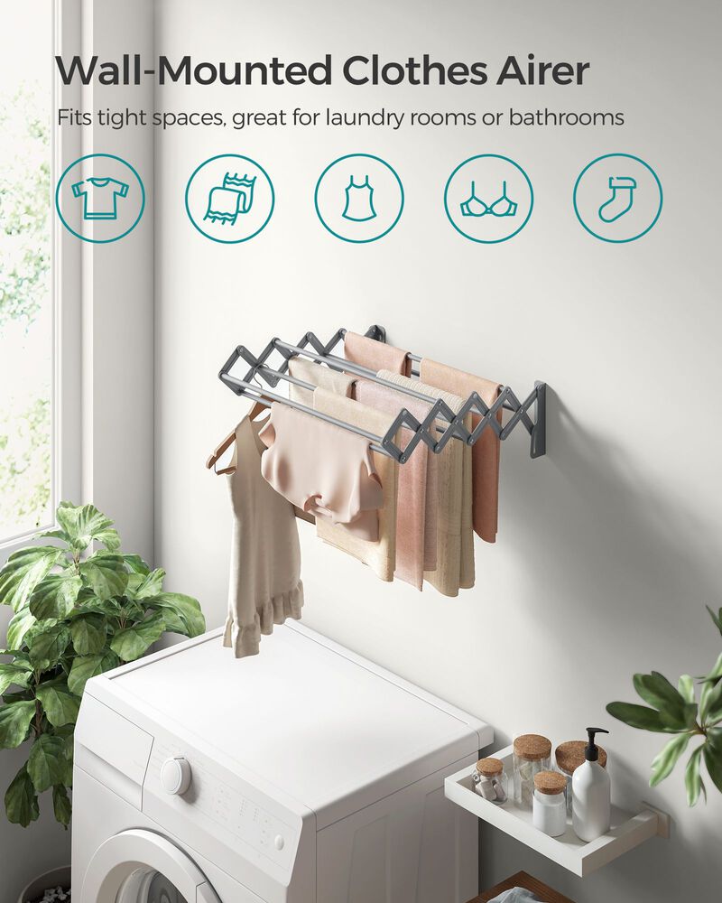Wall-Mounted Expandable Steel Clothes Drying Rack with 9 Rods