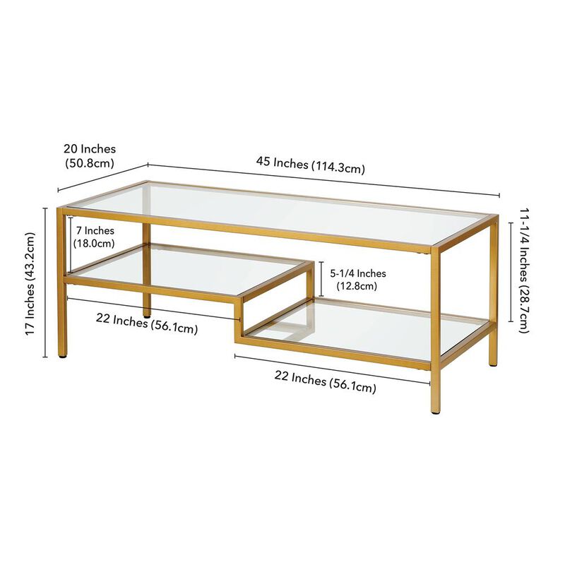 Hudson&Canal Lovett 45'' Wide Rectangular Coffee Table in Brass