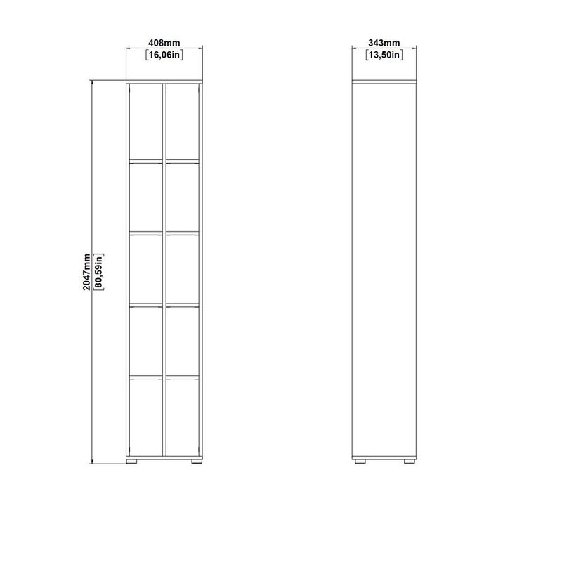 Tvilum Sign Narrow 10 Shelf Bookcase/ bookcase with divider, Matte Grey/Jackson Hickory