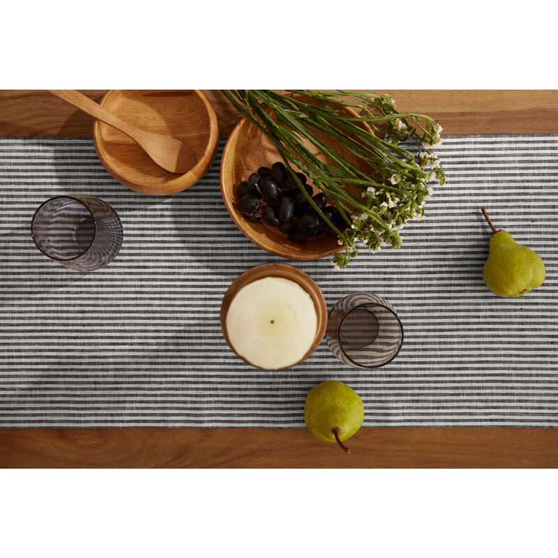 Solino Home 100% Pure Linen Table Runner 14 x 90 Inch | Narrow Stripe