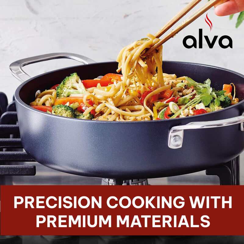 Alva Maestro Ceramic Nonstick Saute Pan Skillet with Lid 9.5" 3.5 Qt. Stay Cool Handle, Scratch Resistant Healthy Cooking Pan, Non Toxic, Compatible with All Stovetops, Oven Safe & Induction Safe