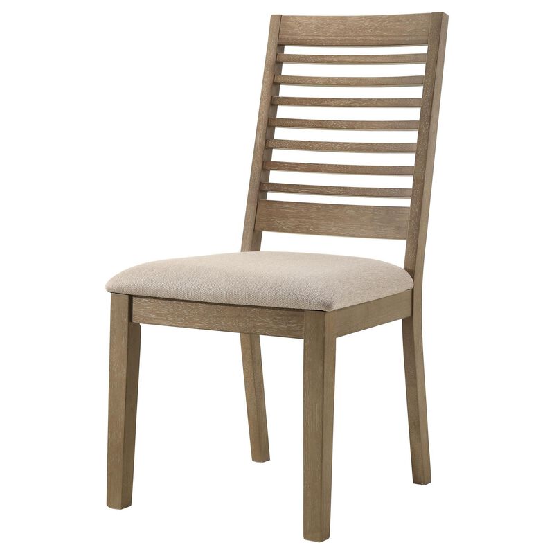Scott Dining Side Chair Set of 2, Ladderback, Brown Wood, Latte Fabric - Benzara