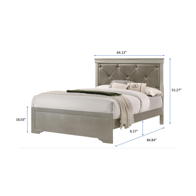 Beige Champagne Finish Queen Panel Bed with Crocodile Texture PU Headboard
