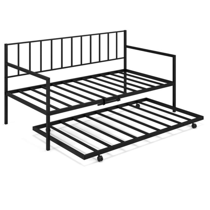 Hivvago Twin Daybed Set with Metal Slat Support and Roll-Out Trundle