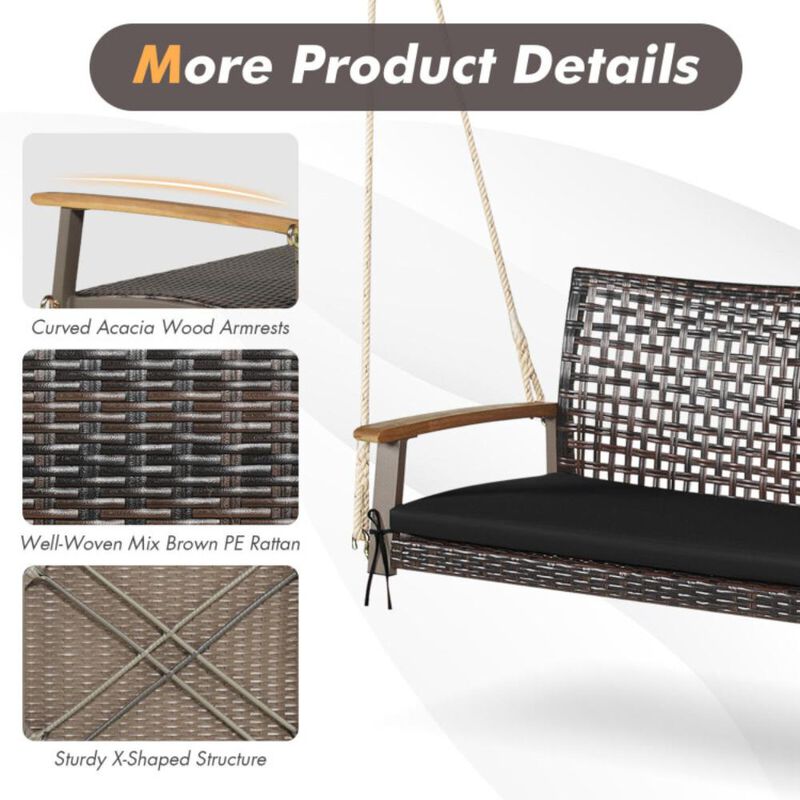 Hivvago 2-Person Rattan Hanging Porch Swing Chair