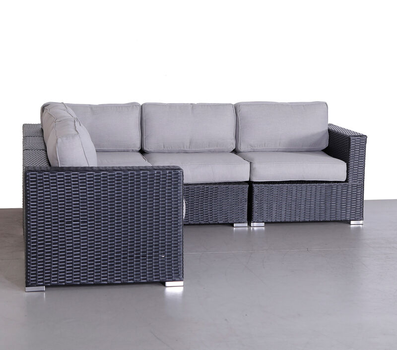 Living Source International Fully Assembled 94" Wide Outdoor Wicker Patio Sectional with Cushions New (Black)