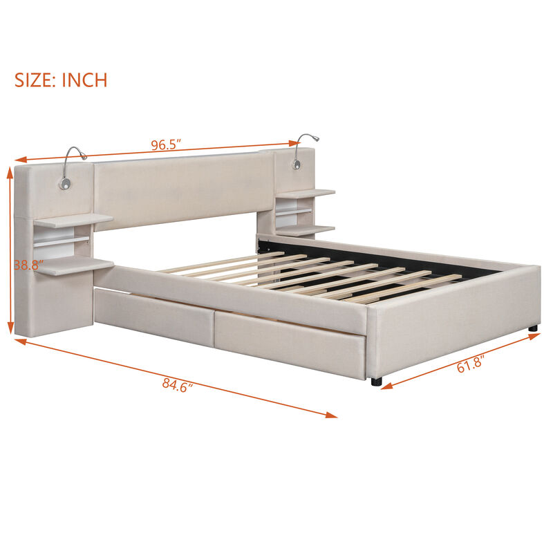 Merax Upholstered Platform Bed with Reading Lights