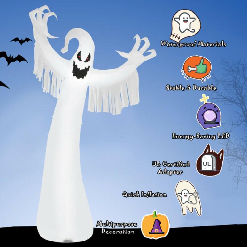 Hivvago 12 Feet Halloween Inflatable Spooky Ghost with Blower and LED Lights