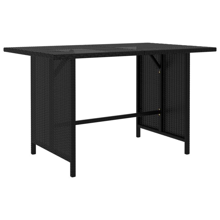 Outdoor Dining Table, Rectangular 43 Inch, Black Rattan, Steel Frame - Benzara