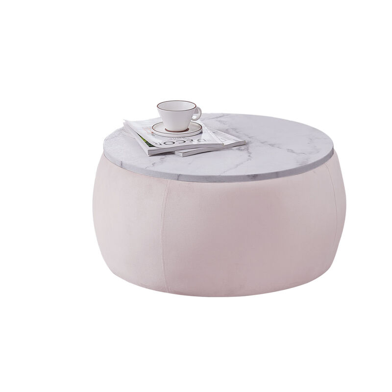 Round Ottoman Accent Side Coffee Table with Storage Reversible Lid Tray